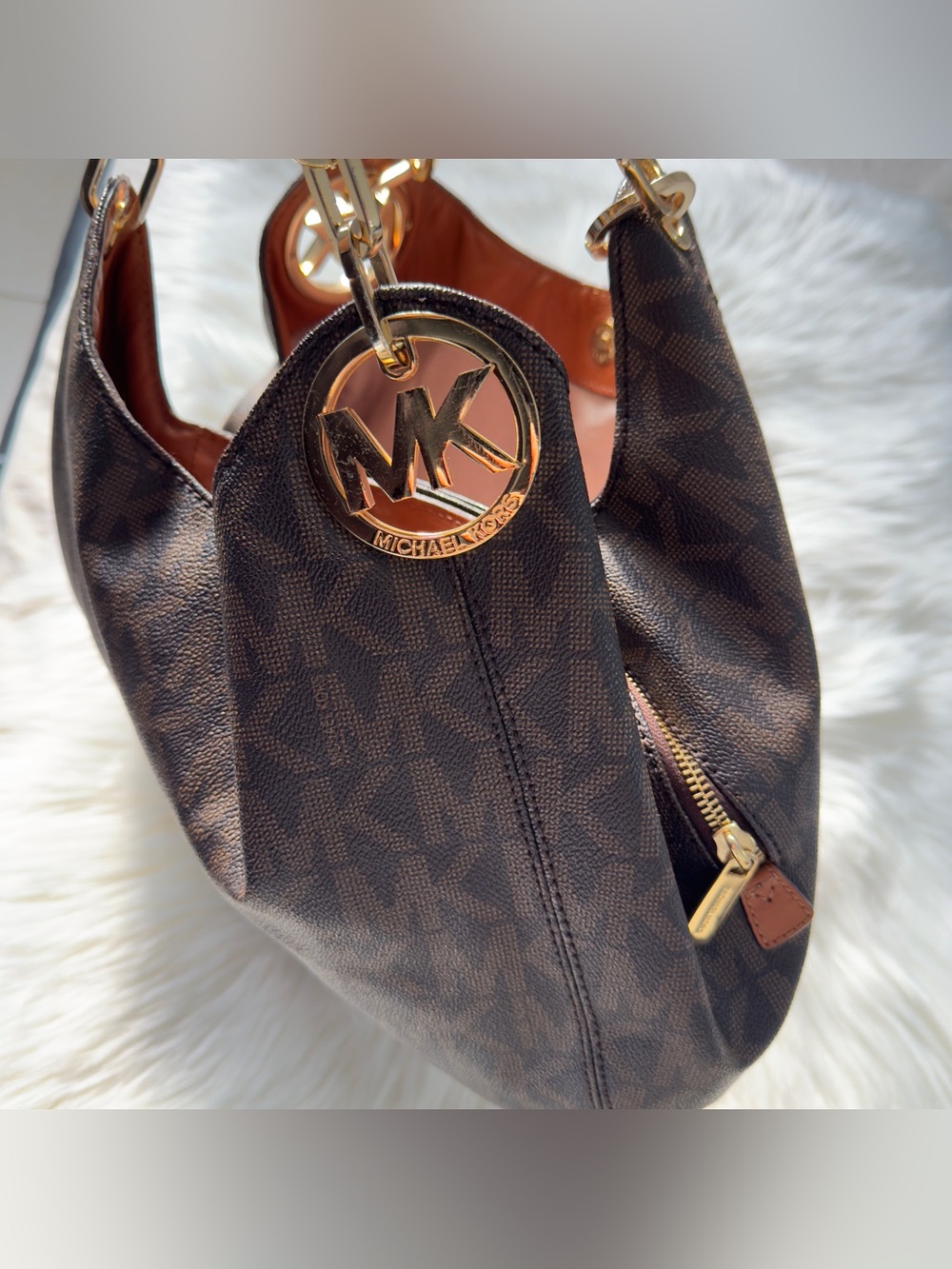 Michael Kors Brown Logo Tote Bag with Gold Hardware
